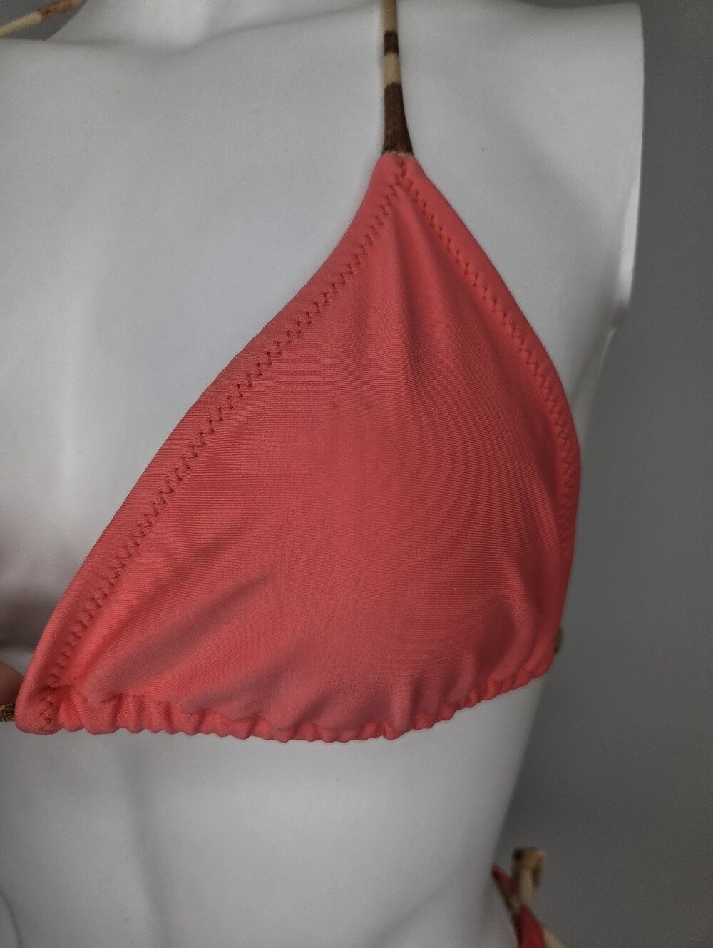 Ranji Ya Manji Size 2 (Small) Coral Pink Triangle Bikini with Acrylic Ring - Picture 8 of 15